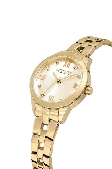 Dice Kayek DK.1.AG1410.08 Taşlı Tasarım Çelik Kordon Çelik Kasa 5 ATM Suya Dayanıklı Altın Renk Kadın Kol Saati - Resim 3