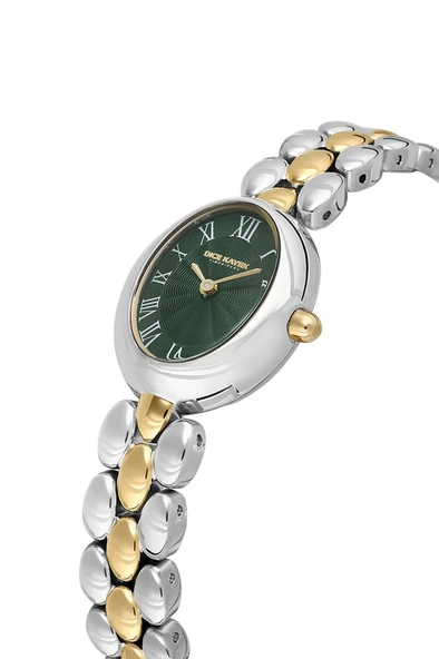 Dice Kayek DK.1.AG1422.03 Romen Rakamlı Oval Kadranlı Çelik Kordon Çelik Kasa 3 ATM Suya Dayanıklı Metalik-Altın Renk Kadın Kol Saati - Resim 3