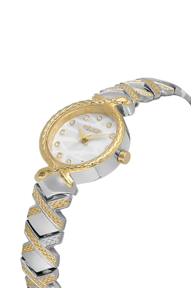 Dice Kayek DK.1.AG1408.03 Taşlı Tasarım Çelik Kordon Çelik Kasa 5 ATM Suya Dayanıklı Metalik-Altın Renk Kadın Kol Saati - Resim 3