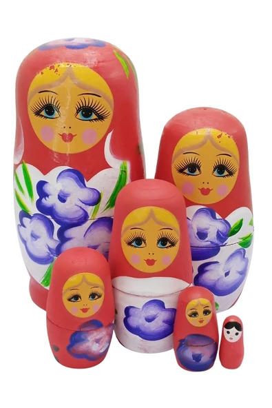Ahşap Matruşka Bebek Altılı Set Kırmızı - 8