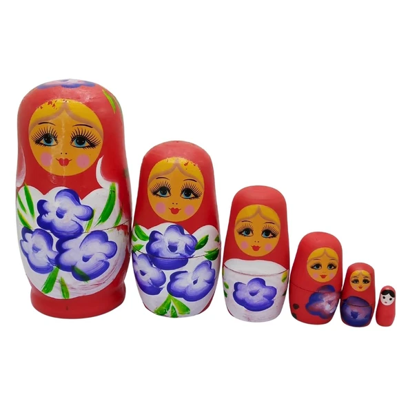 Ahşap Matruşka Bebek Altılı Set Kırmızı - 1