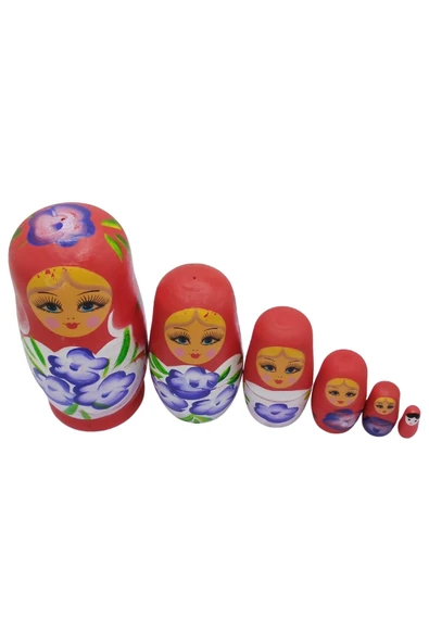Ahşap Matruşka Bebek Altılı Set Kırmızı - 9