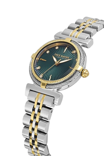 Dice Kayek DK.1.AG1401.03 Taşlı Tasarım Çelik Kordon Çelik Kasa 5 ATM Suya Dayanıklı Metalik-Altın Renk Kadın Kol Saati - Resim 3