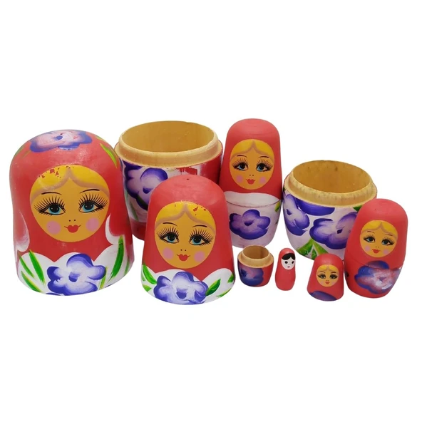 Ahşap Matruşka Bebek Altılı Set Kırmızı - 5