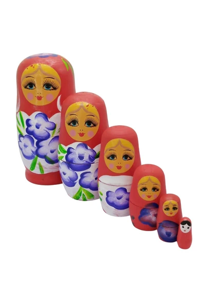 Ahşap Matruşka Bebek Altılı Set Kırmızı - 7