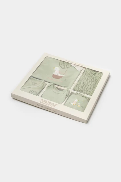 Bebitof %100 Pamuk Sevimli Sepetteki Ördek Desenli 10 Parça Kutulu Yenidoğan Hastane Çıkışı Zıbın Seti BBTF.YSL.10119 - 6