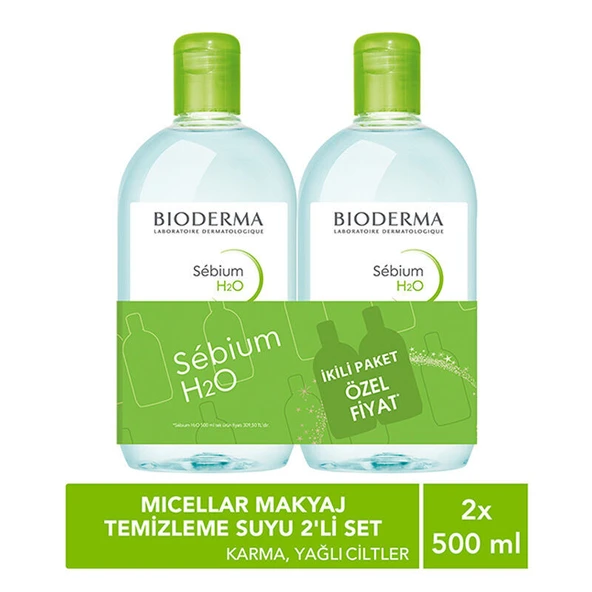 Bioderma Sebium H2O Yüz ve Makyaj Temizleme Suyu 2 x 500 ml ürün görseli