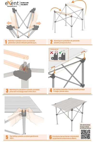 Exent 50x70 cm Kamp Masası Katlanabilir Masa, Piknik Masası, Siyah Taşıma Çantalı-KIRMIZI - 6