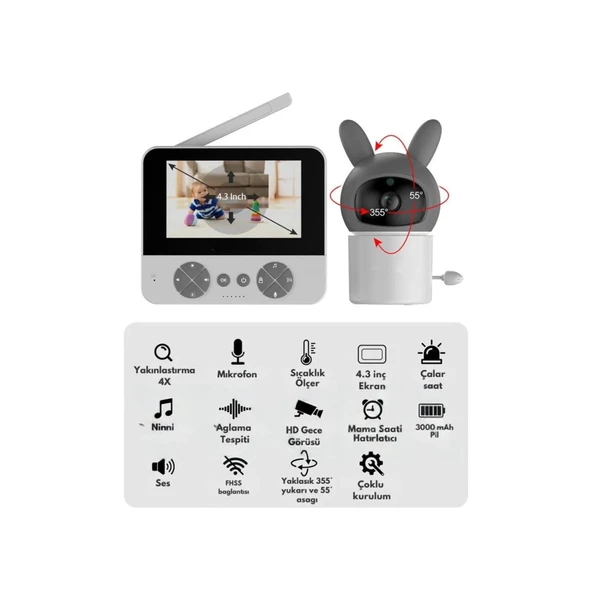 Bebek Kamerası Kumandalı Monitörlü Karşılıklı Konuşma Özellikli , Hatırlatıcılı Ip Bebek Kamerası - 3