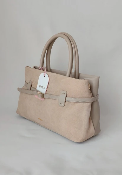 261AA115-1 Model Sarach Marka Bej Renk Hakiki Süet El ve Omuz Çantası - 2