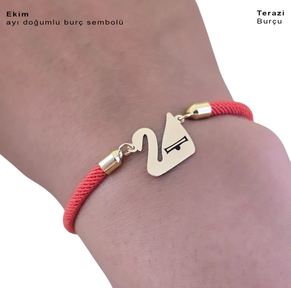 14 Ayar Altın Plakalı Doğum Ayına Özel Turuncu İpek Örgülü Kuğu Kuşu Figürlü Hediye Bileklik-608 - Resim 3