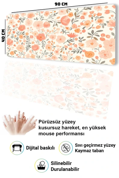 SonicTouch Nar Çiçeği Rüyası Dikişsiz Pürüzsüz Sıvı Geçirmez XXL Gamer Ofis Klavye Mousepad 40x90cm - Resim 3