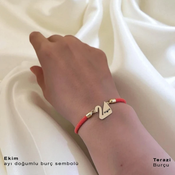 14 Ayar Altın Plakalı Doğum Ayına Özel Turuncu İpek Örgülü Kuğu Kuşu Figürlü Hediye Bileklik-608 - Resim 2