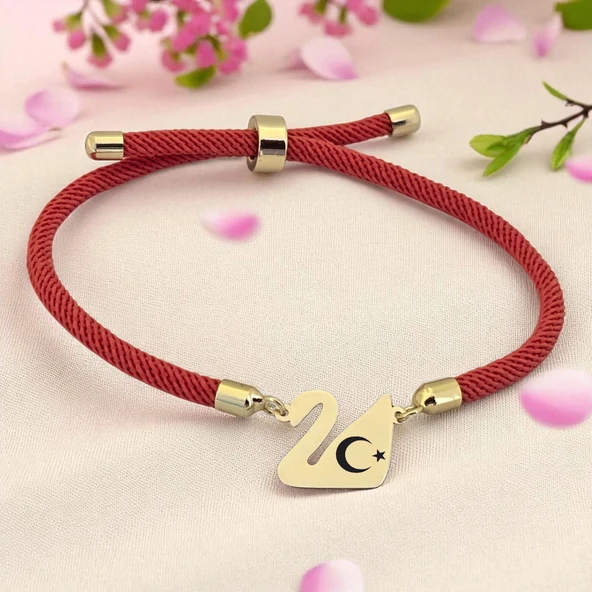 14 Ayar Altın Plakalı Sembole Özel Kuğu Kuşu Figürlü Turuncu İpek Örgülü Hediye Bileklik-608 ürün görseli