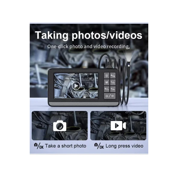 Ekranlı Çift Kameralı 10 Mt Sert Kablo Endoskop Kamera 8 Mm 4.3 Inc Hafıza Kart Destekli - 6