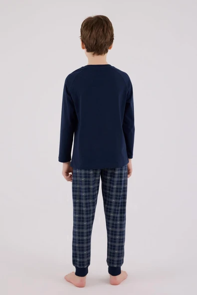 Arnetta Erkek Çocuk Aile %100 Pamuk 4 Mevsim Uzun Kollu Ekoseli Pijama Takım - 7