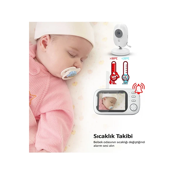 Gece Görüşlü Bebek Odası Kamera Sıcaklık Uyarısı Izleme Ekranı - 8