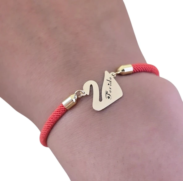 14 Ayar Altın Plakalı İsme Özel Kuğu Kuşu Figürlü Turuncu İpek Örgülü Hediye Bileklik-608 - Resim 3