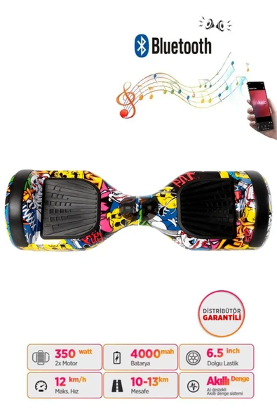Elektrikli Kaykay Scooter Hoverboard 6.5 Inch Kurukafa Grafity Desenli Akıllı Denge D01 - Resim 3