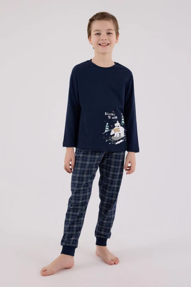 Arnetta Erkek Çocuk Aile %100 Pamuk 4 Mevsim Uzun Kollu Ekoseli Pijama Takım - 4