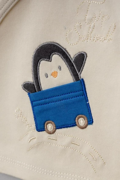 Bebitof %100 Pamuk Arabalı Penguen Desenli 10 Parça Kutulu Yenidoğan Hastane Çıkısı Seti BBTF.MV.10094 - 2