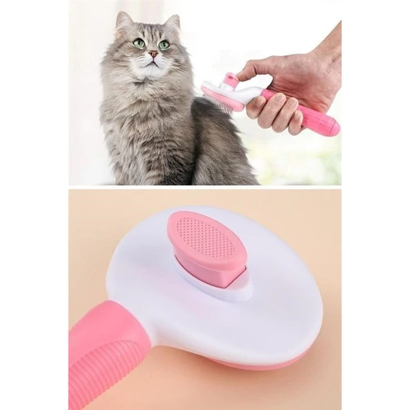 Buffer® Kedi Köpek Tüy Toplayıcı Kendini Temizleyebilen Ergonomik Saplı Evcil Hayvan Tarağı Pembe - 8