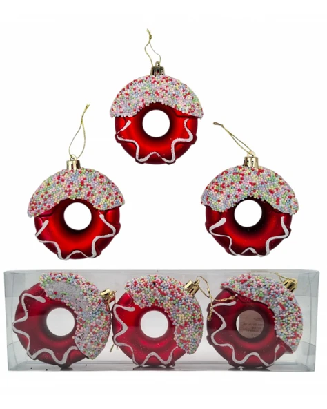 Yılbaşı Süsü 3' lü 8 Cm Donut Süs - 4
