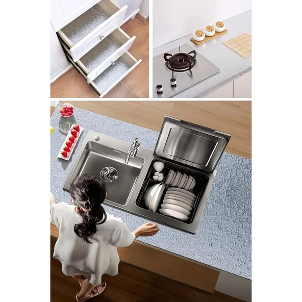 Buffer® Rulo Gümüş Alüminyum Folyo Duvar Kağıdı, Kendinden Yapışkanlı Raf İçi, Su Geçirmez Folyo 2 Mt X 60 Cm - 7