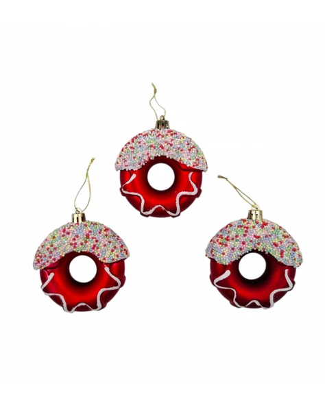 Yılbaşı Süsü 3' lü 8 Cm Donut Süs - 5