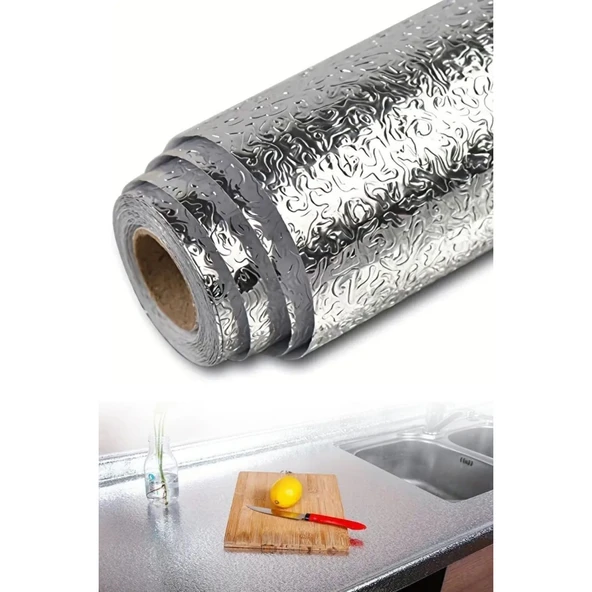 Buffer® Rulo Gümüş Alüminyum Folyo Duvar Kağıdı, Kendinden Yapışkanlı Raf İçi, Su Geçirmez Folyo 2 Mt X 60 Cm - 6