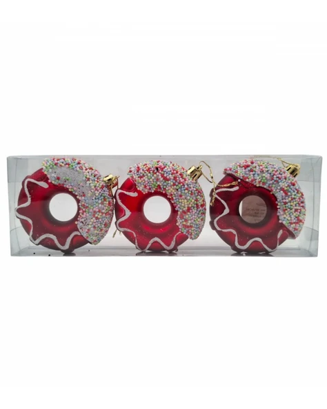 Yılbaşı Süsü 3' lü 8 Cm Donut Süs - 6