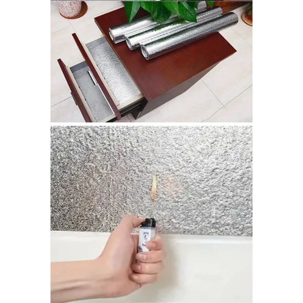 Buffer® Rulo Gümüş Alüminyum Folyo Duvar Kağıdı, Kendinden Yapışkanlı Raf İçi, Su Geçirmez Folyo 2 Mt X 60 Cm - 8