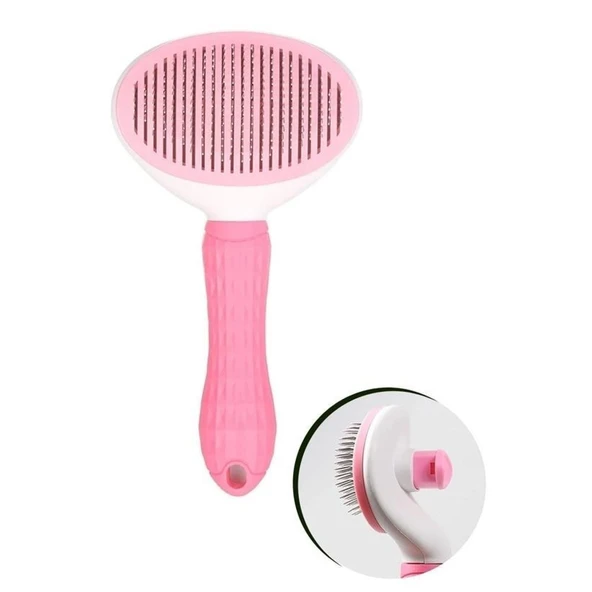 Buffer® Kedi Köpek Tüy Toplayıcı Kendini Temizleyebilen Ergonomik Saplı Evcil Hayvan Tarağı Pembe - 7