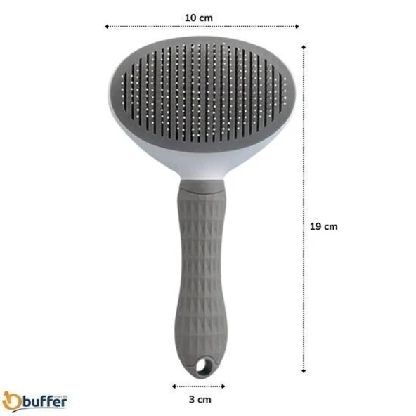 Buffer® Kedi Köpek Tüy Toplayıcı Kendini Temizleyebilen Ergonomik Rahat Evcil Hayvan Tarağı Gri - 7