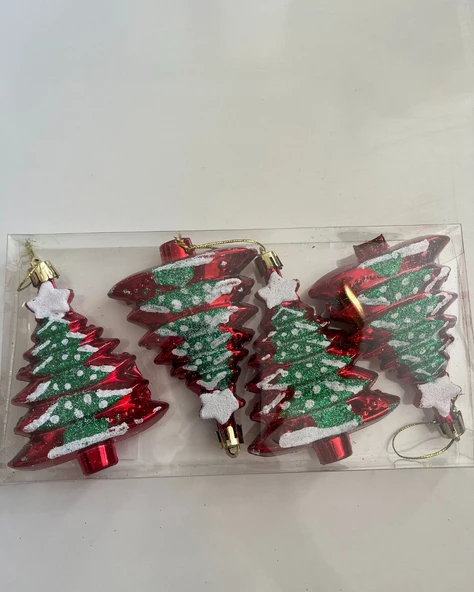 Yılbaşı Süsü 4' lü 10 Cm Çam Ağacı Seti