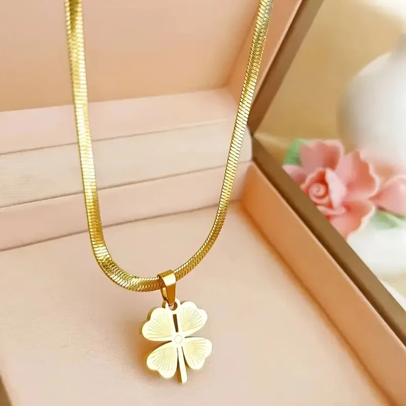 Altın Dilek Altın Kaplama Yonca Şeklinde Kadın Kolye - Resim 4