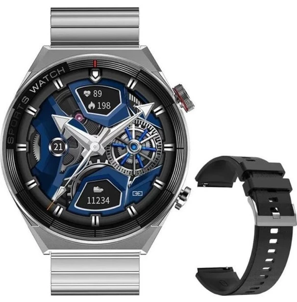 Dt3 Mate Akıllı Saat 2022 1.5 Inç Tam Dokunmatik Çift Kordon Bt Çağrı-Gümüş - Resim 4