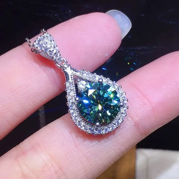 Mystic Glow Damla Zümrüt Yeşili 925 Ayar gümüş zincir kadın kolye - Resim 2