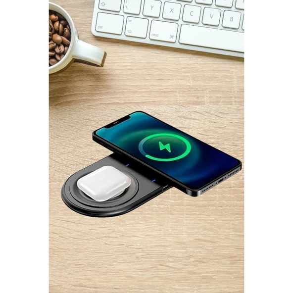 Buffer® 2si 1arada Kablosuz Saat,kulaklık Ve Telefon Hızlı Şarj Etme Aparatı - 7