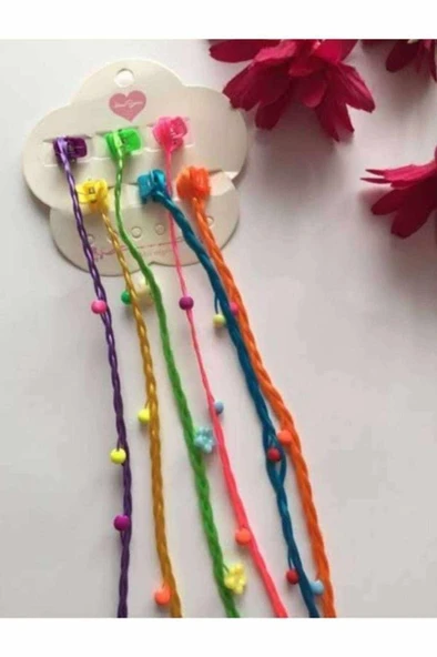 Rengarenk 6lı Örgülü Boncuklu Takma Saç Toka ürün görseli