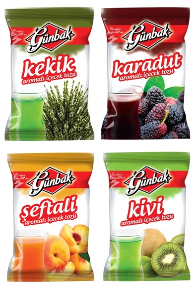 Günbak Aromalı İçecek Tozu 250 gr x 4 Adet (Şeftali - Kivi - Karadut - Kekik) ürün görseli