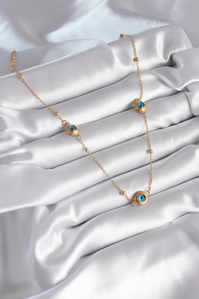 Litae Trend BFS 316L Çelik Gold Renk Nazar Boncuk Model Kadın Kolye - Resim 2