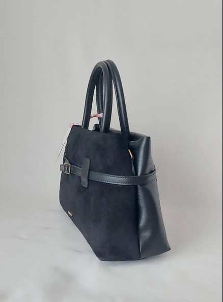 261AA115-1 Model Sarach Marka Siyah Renk Hakiki Süet El ve Omuz Çantası - 2