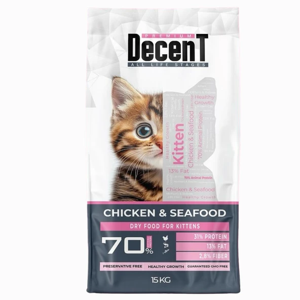 Decent Kitten Tavuklu ve Balıklı Yavru Kedi Maması 15 kg ürün görseli