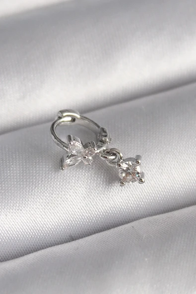 Litae Trend BFS 316L Çelik Gümüş Renk Zirkon Taşlı Kelebek Model Sallantı Detay Tragus Piercing - 1