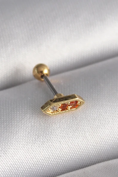 Litae Trend BFS 316L Çelik Gold Renk Turuncu Zirkon Taşlı Tragus Piercing ürün görseli 1