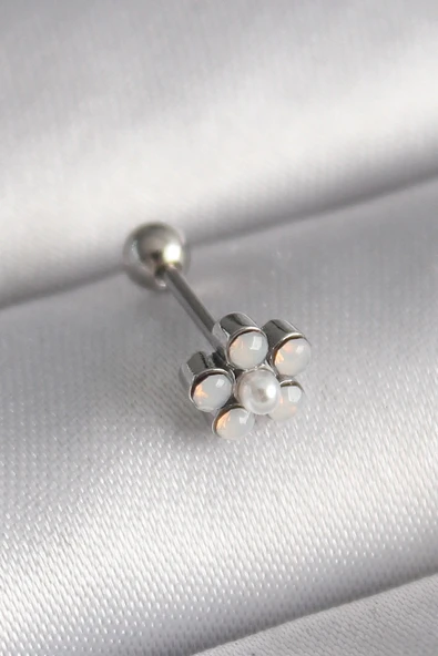 Litae Trend BFS 316L Çelik Gümüş Renk Zirkon Taşlı Çiçek Model Tragus Piercing - 1