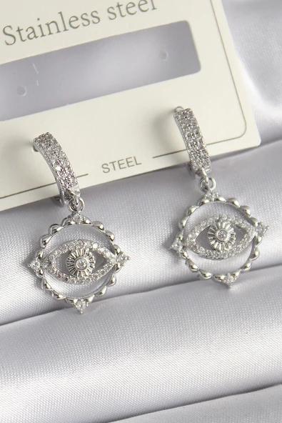 Litae Trend BFS Pirinç Gümüş Renk Zirkon Taşlı Göz Model Kadın Kolye