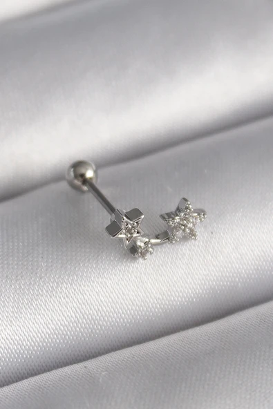 Litae Trend BFS 316L Çelik Gümüş Renk Zirkon Taşlı Yıldız Tragus Piercing - 1