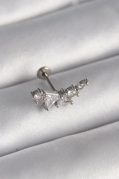 Litae Trend BFS 316L Çelik Gümüş Renk Zirkon Taşlı Tragus Piercing - 1